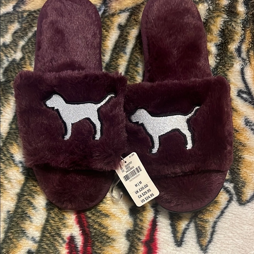 PINK Victoria's Secret Brown Dog Slippers Plush Design
